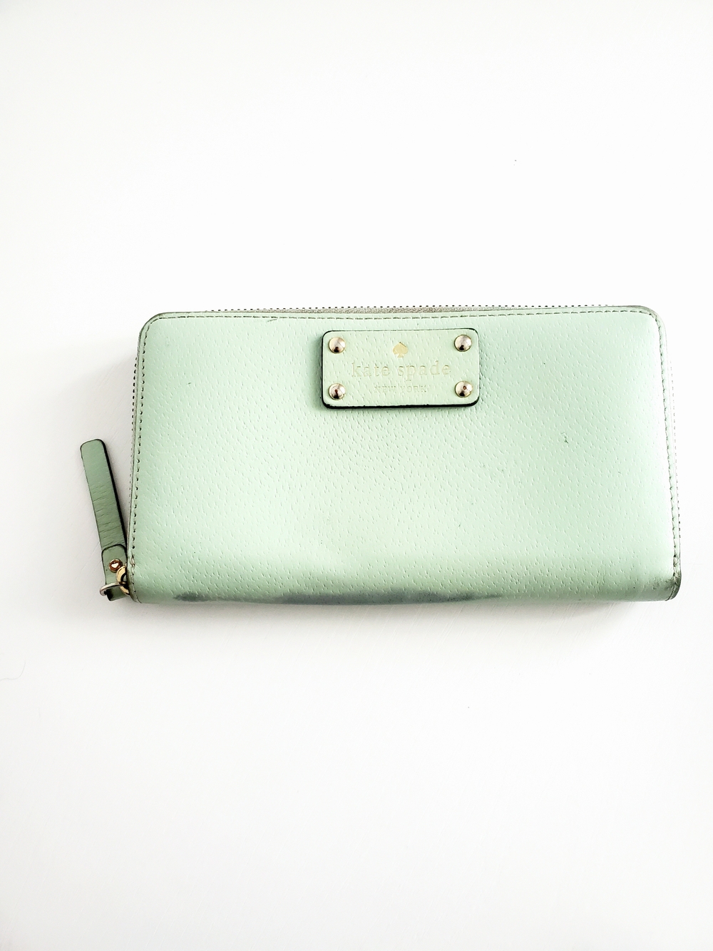 kate spade Mint Zip-Around Leather Wallet with Gold Plate